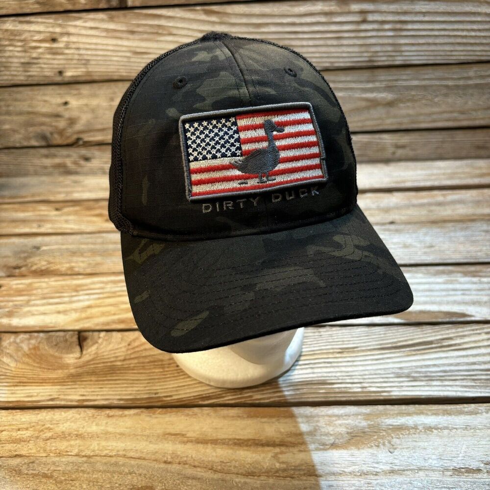 Dirty Duck Coffee Co Snapback Black Multi-Camo Baseball Hat Cap American Flag